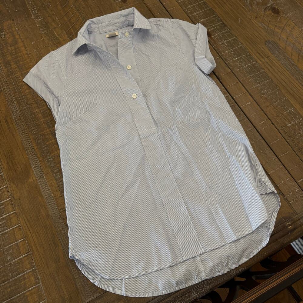 JCrew striped blue and white button top